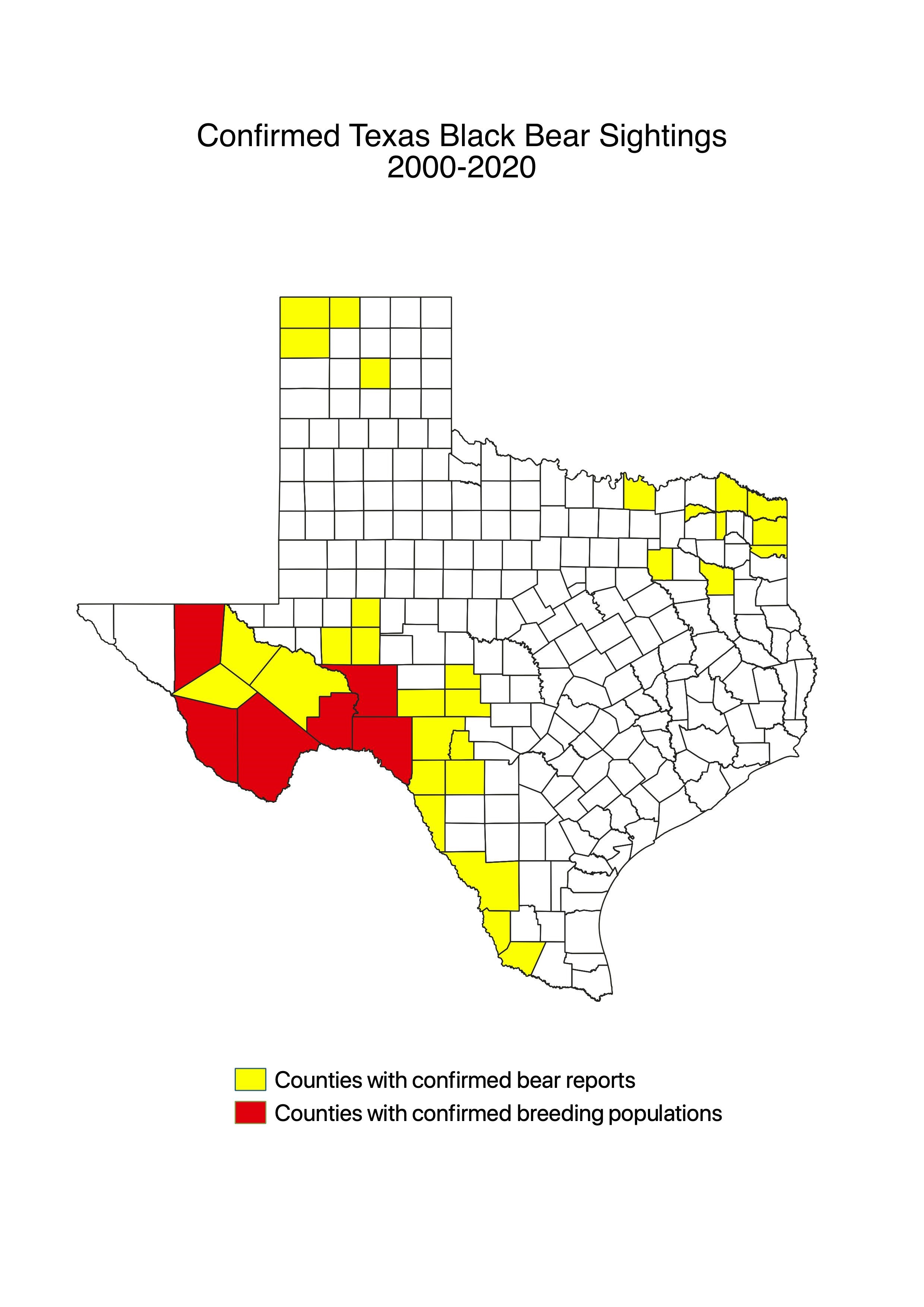 Map of black bear range in Texas