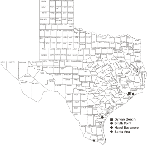 Map of Texas Showing Official Hawk Watch Sites