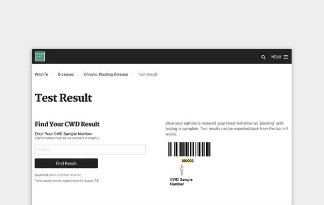 find CWD test result page