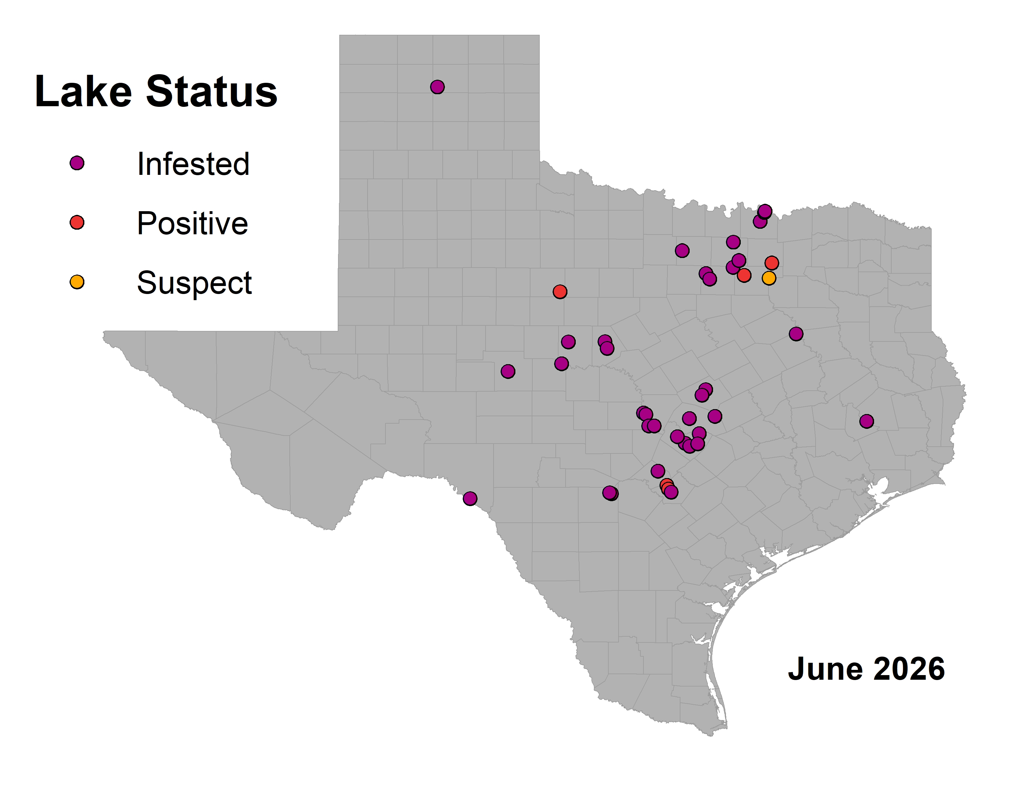 Map showing locations of infested lakes