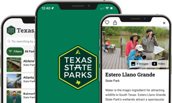 Texas State Parks App on three devices
