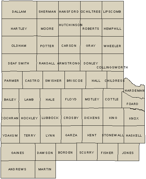 Texas Panhandle Counties Map TPWD: Panhandle/High Plains Wildlife District