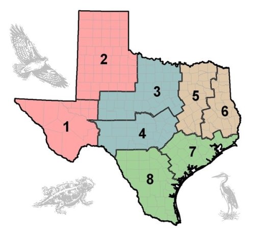 Texas Parks & Wildlife Districts Map