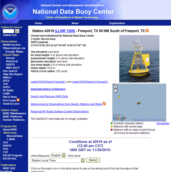 NOAA buoy page