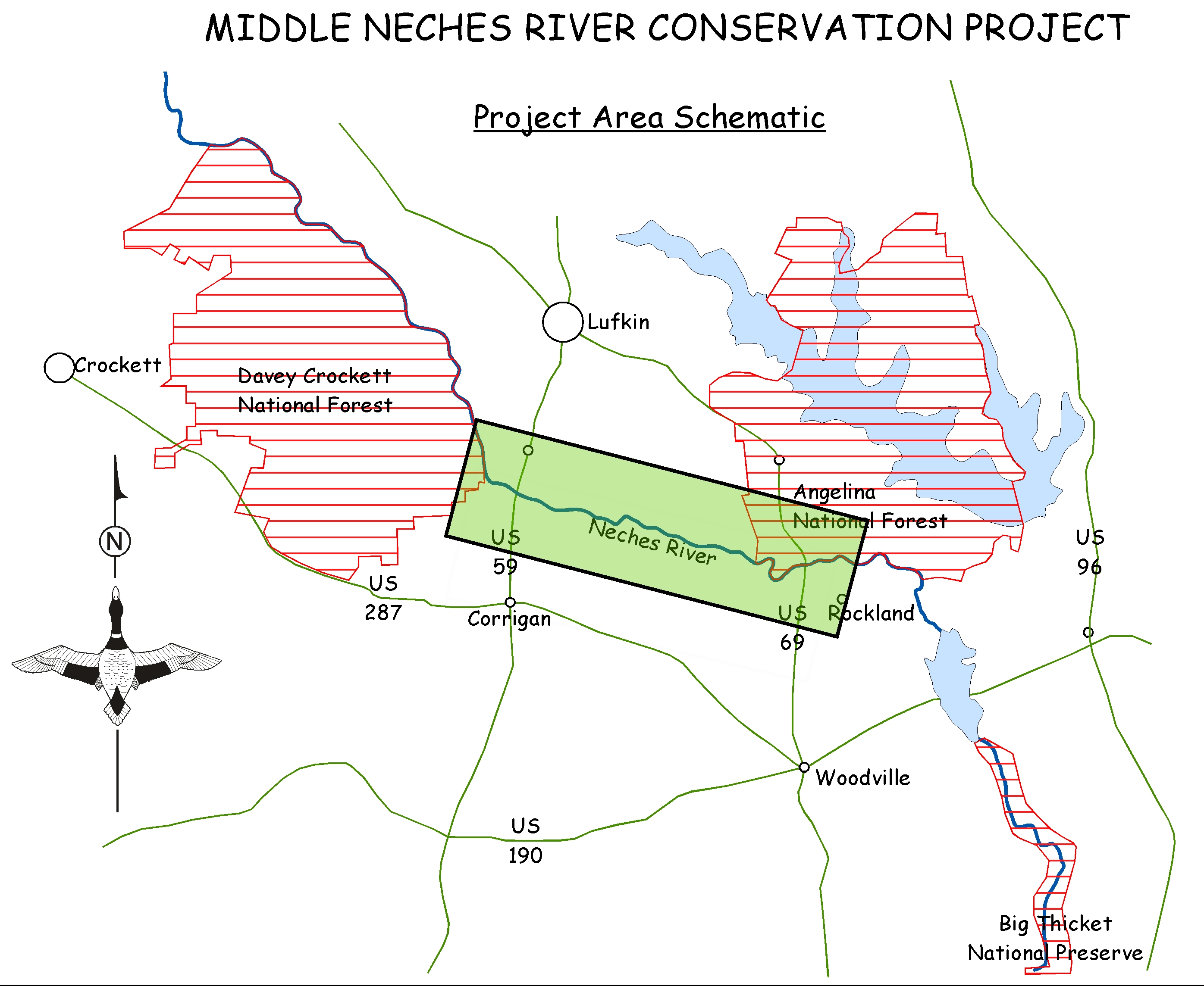 Neches River Mitigation Site   Map Showing Connections With Adjacent National Forests   