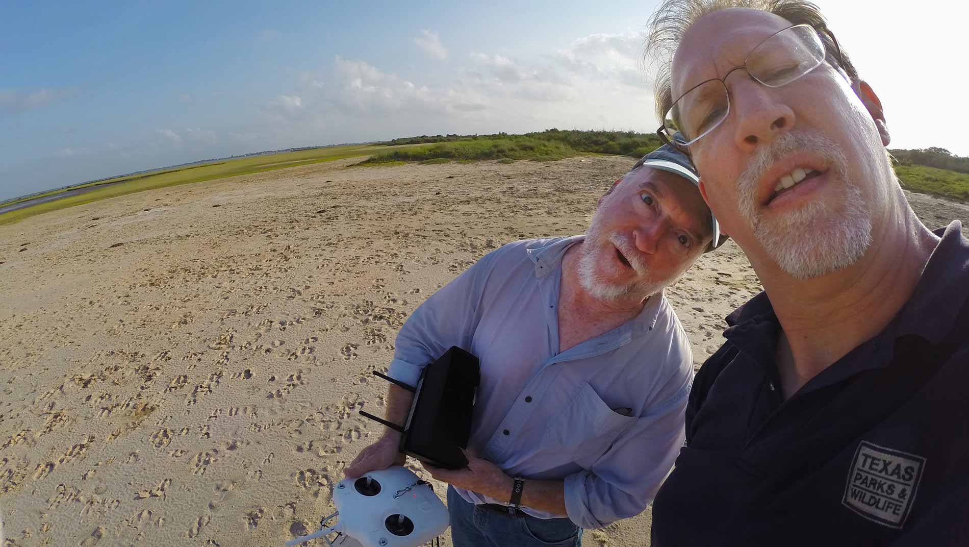 Earl Nottingham and Bruce Biermann get their GoPro faces on while shooting some aerials at Powderhorn Ranch.