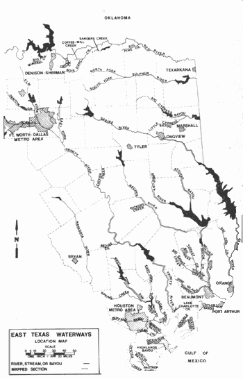Map of East Texas Waterways showing Angelina River.