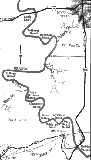 Map of Brazos River from US 180 to US 281.