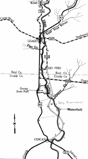Map of Frio River from Kent Creek to Concan.
