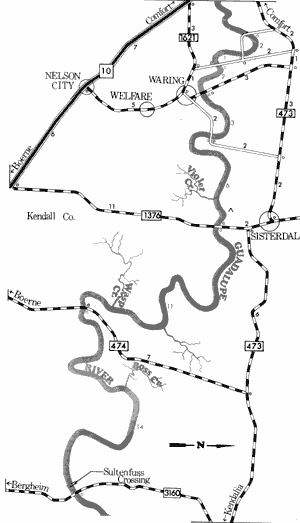 Map of Guadalupe River from Waring to Farm-to-Market 3160.