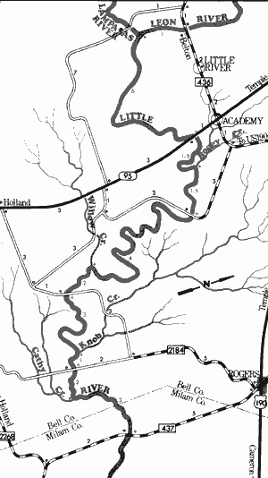 Map of Little River from Farm-to-Market 436 to Farm-to-Market 437.