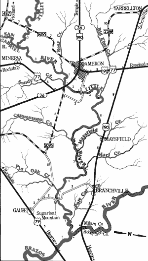 Map of Little River from Farm-to-Market 1600 to Sugarloaf Mountain Crossing.