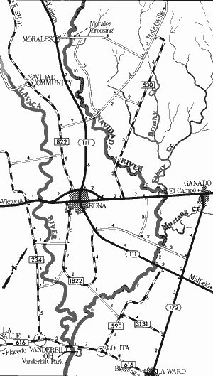 Map of Navidad River from Morales Crossing to Old Vanderbilt Park.