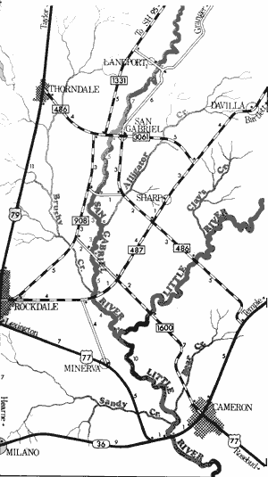 Map of San Gabriel River from Laneport to US Highway 77.