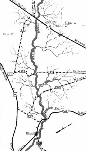 Map of Pecos River from US Highway 67 to Farm-to-Market 1980.