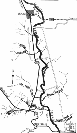 Map of Pecos River from Farm-to-Market 1980 to US Highway 290.
