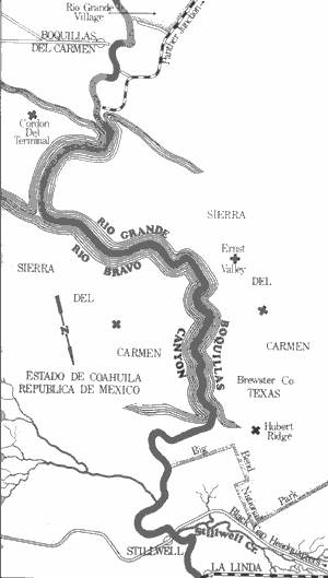 Map of Rio Grande River from Boquillas, Mexico to Stillwell Crossing Including Boquillas Canyon.
