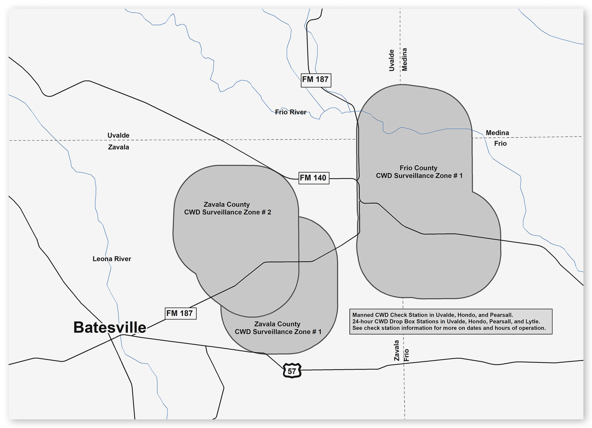 Map of Frio and Zavala County CWD Zone