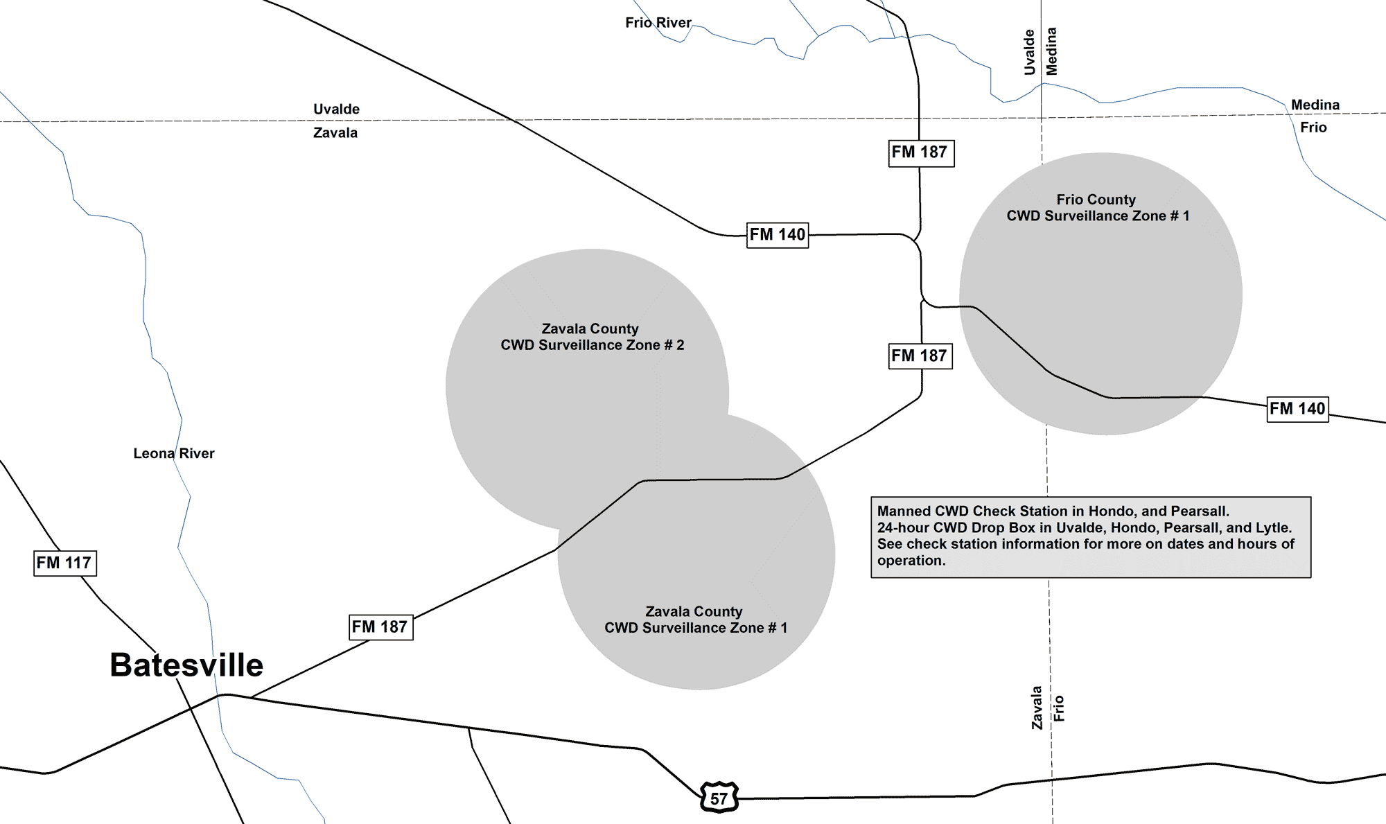 Map of Frio and Zavala County CWD Zone