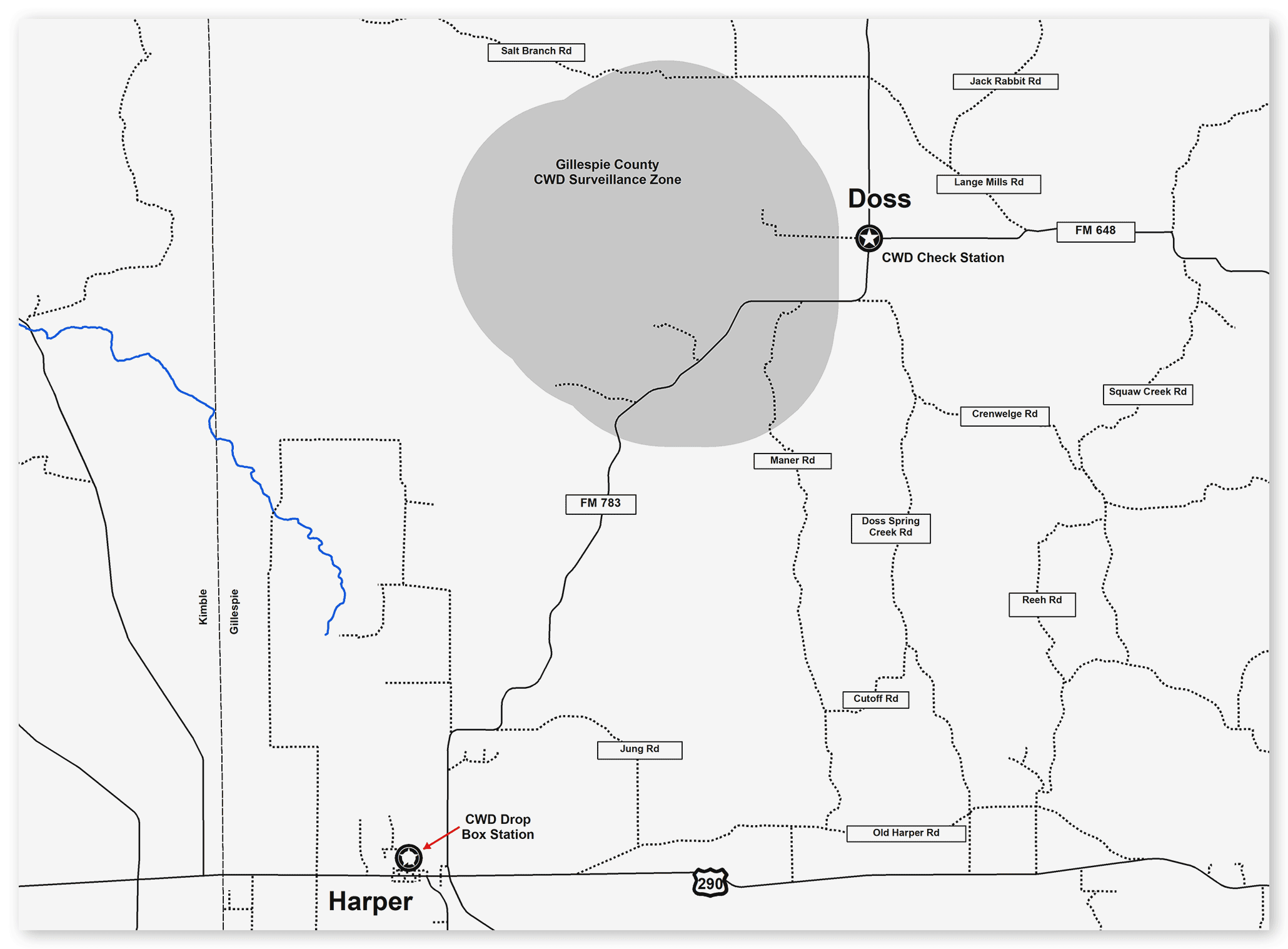 Map of Gillespie County CWD Zone