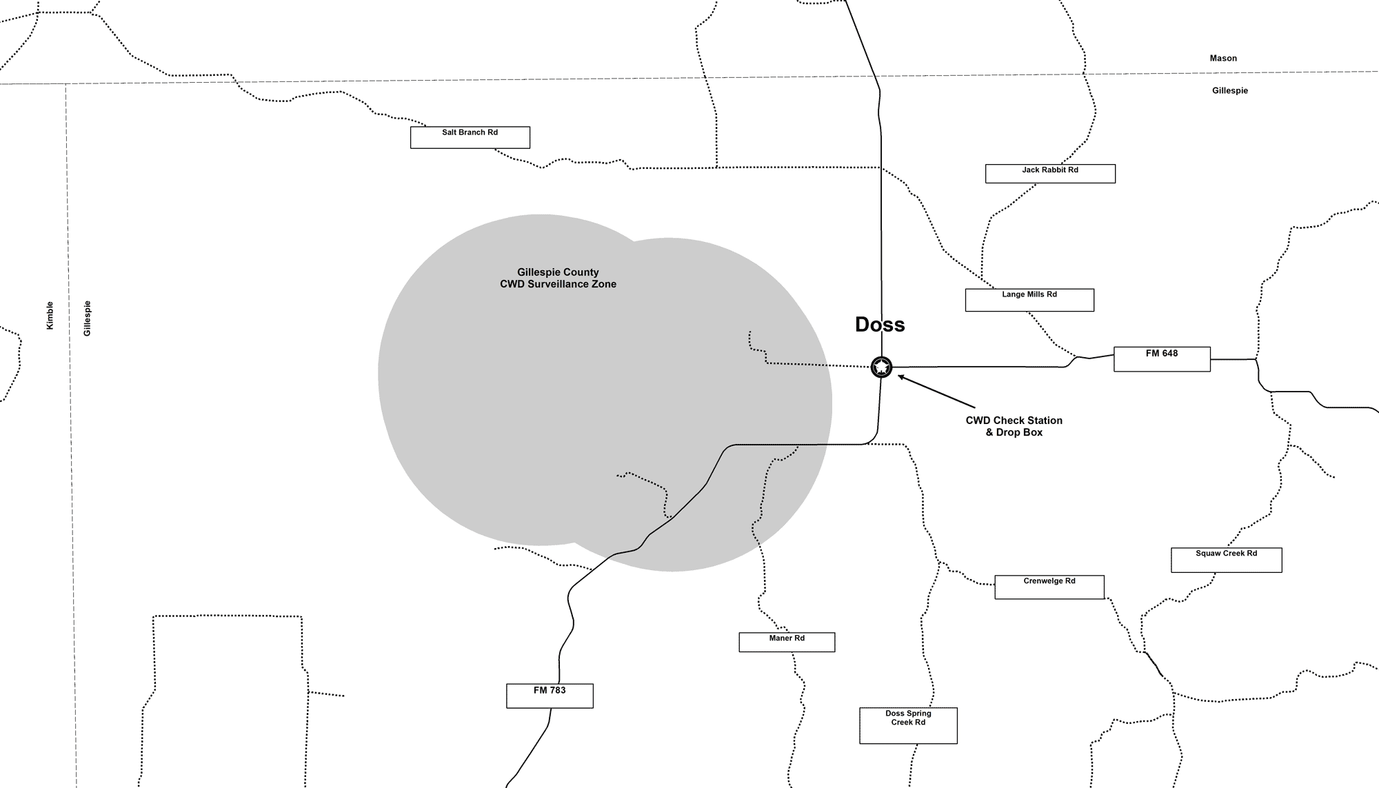 Map of Gillespie County CWD Zone