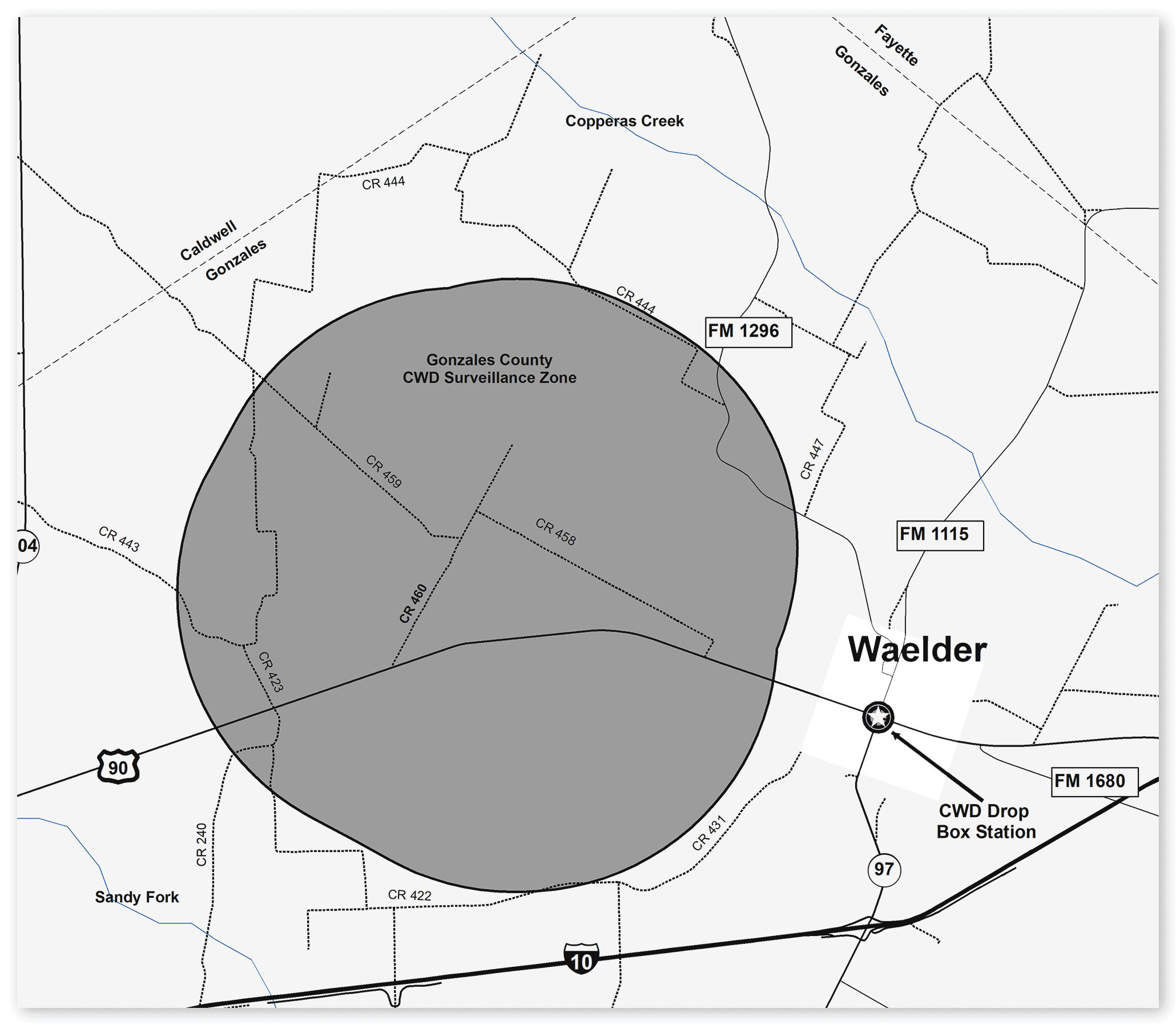 Map of Gonzales County CWD Zone