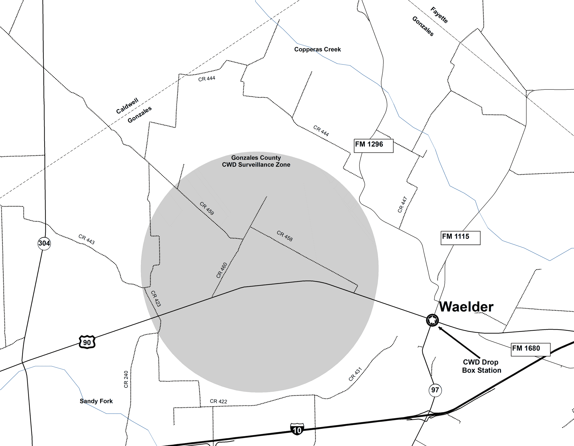 Map of Gonzales County CWD Zone