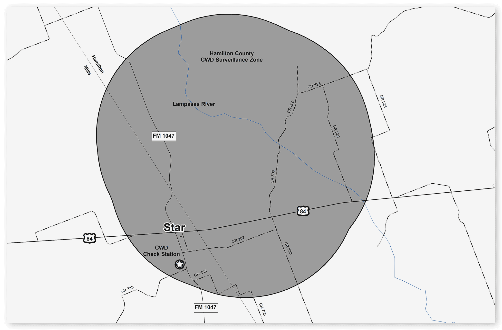 Map of Hamilton County CWD Zone