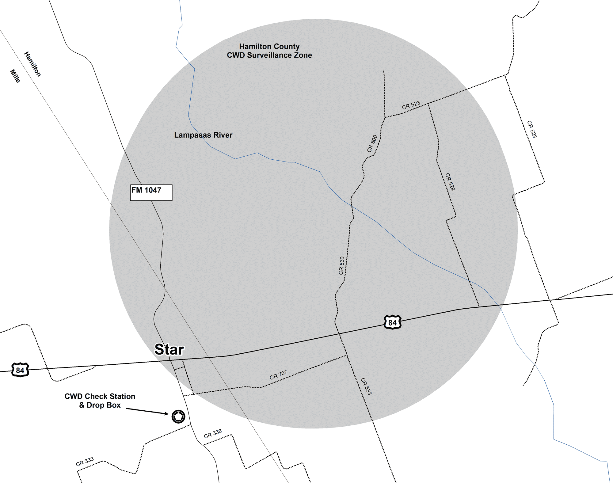 Map of Hamilton County CWD Zone