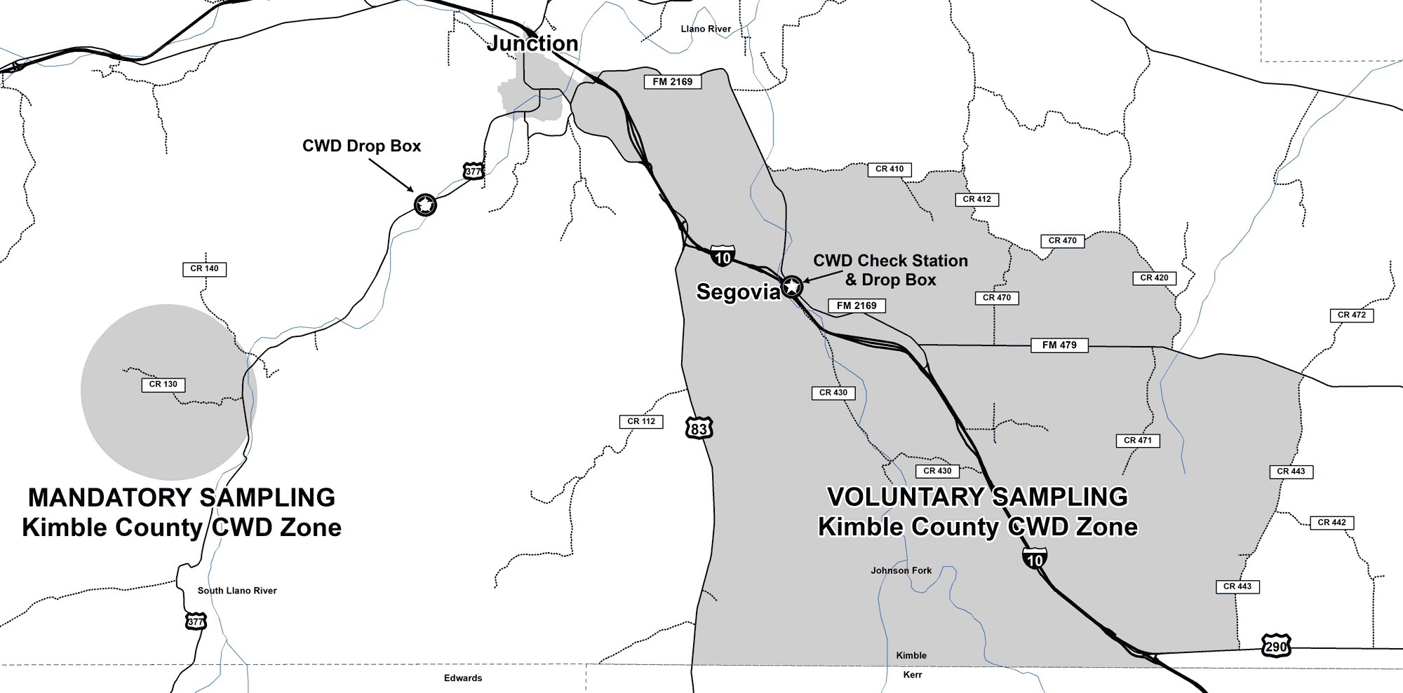 map of Kimble County CWD Zone