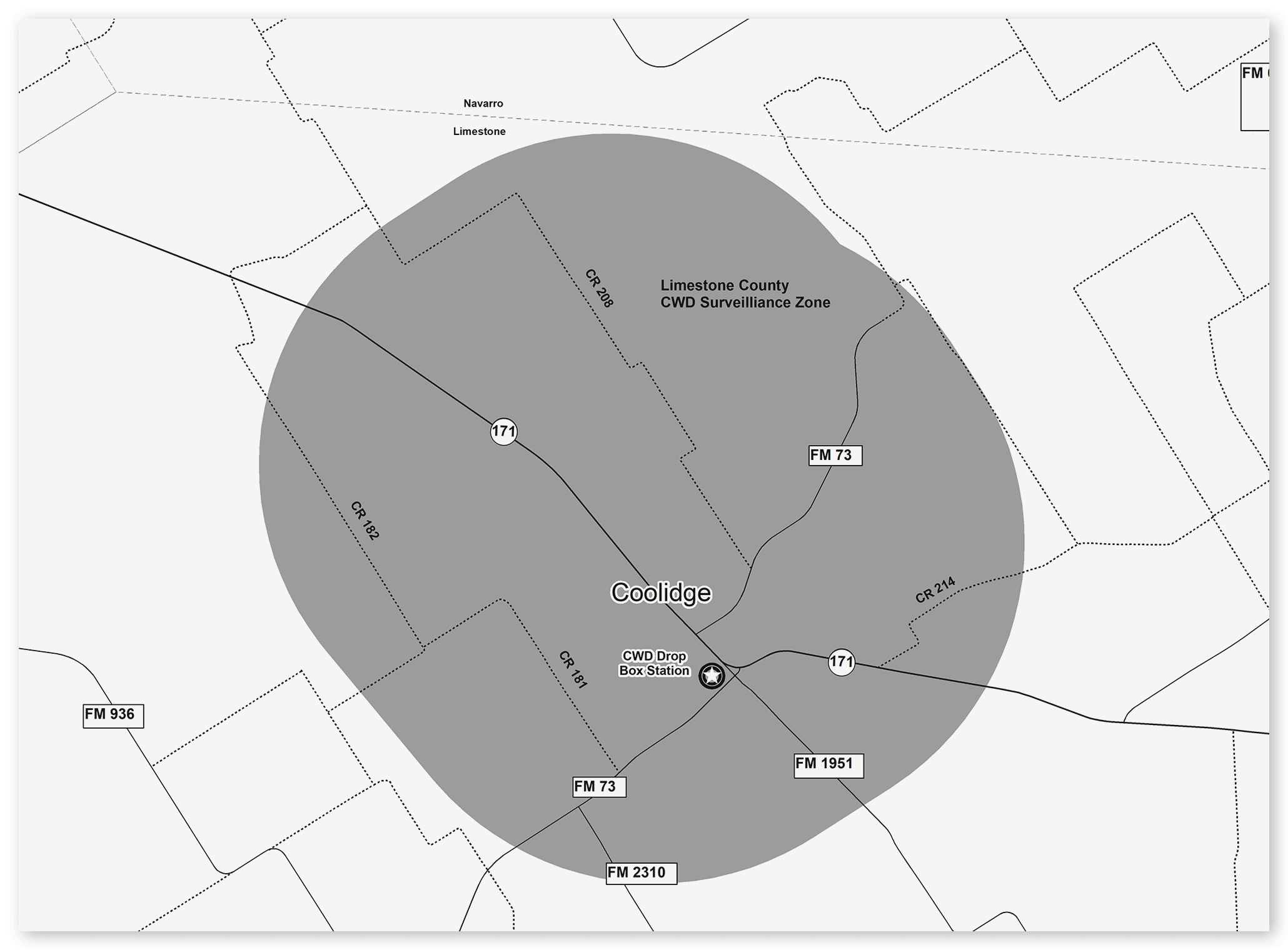 Map of Limestone County CWD Zone