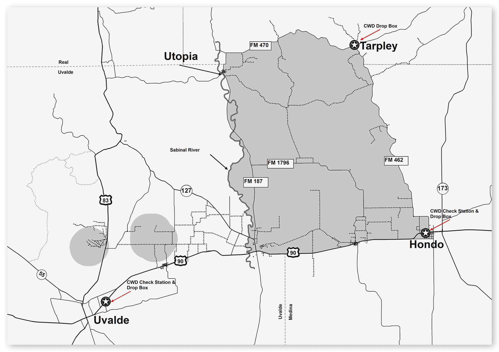 map of South Central Texas CWD Zone