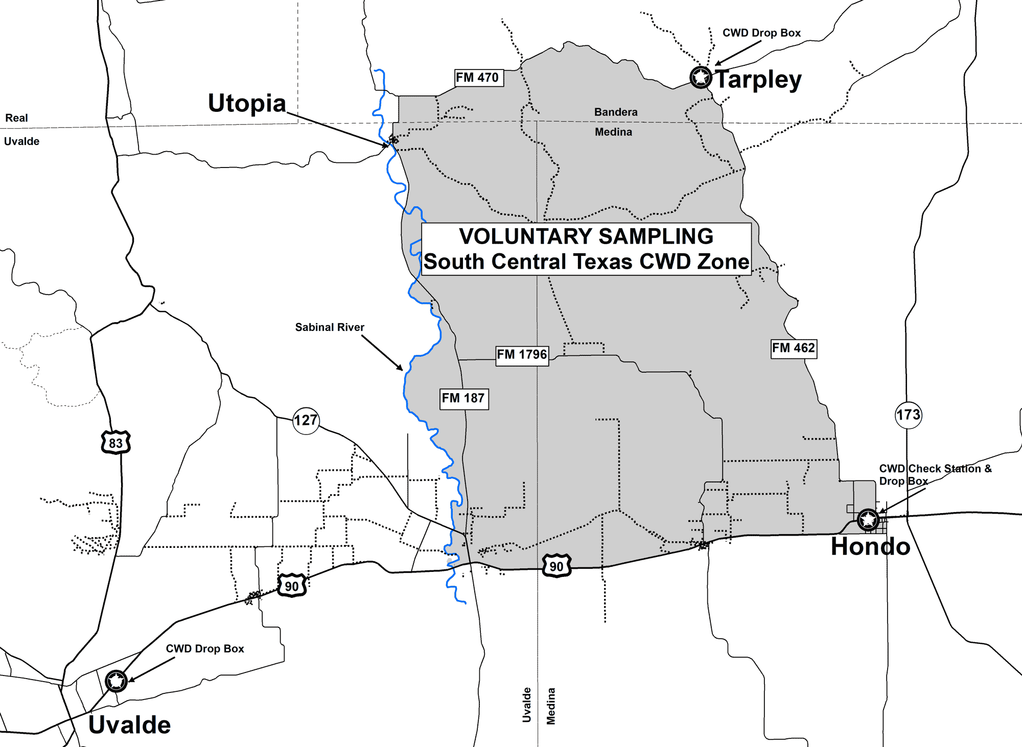 map of South Central Texas CWD Zone
