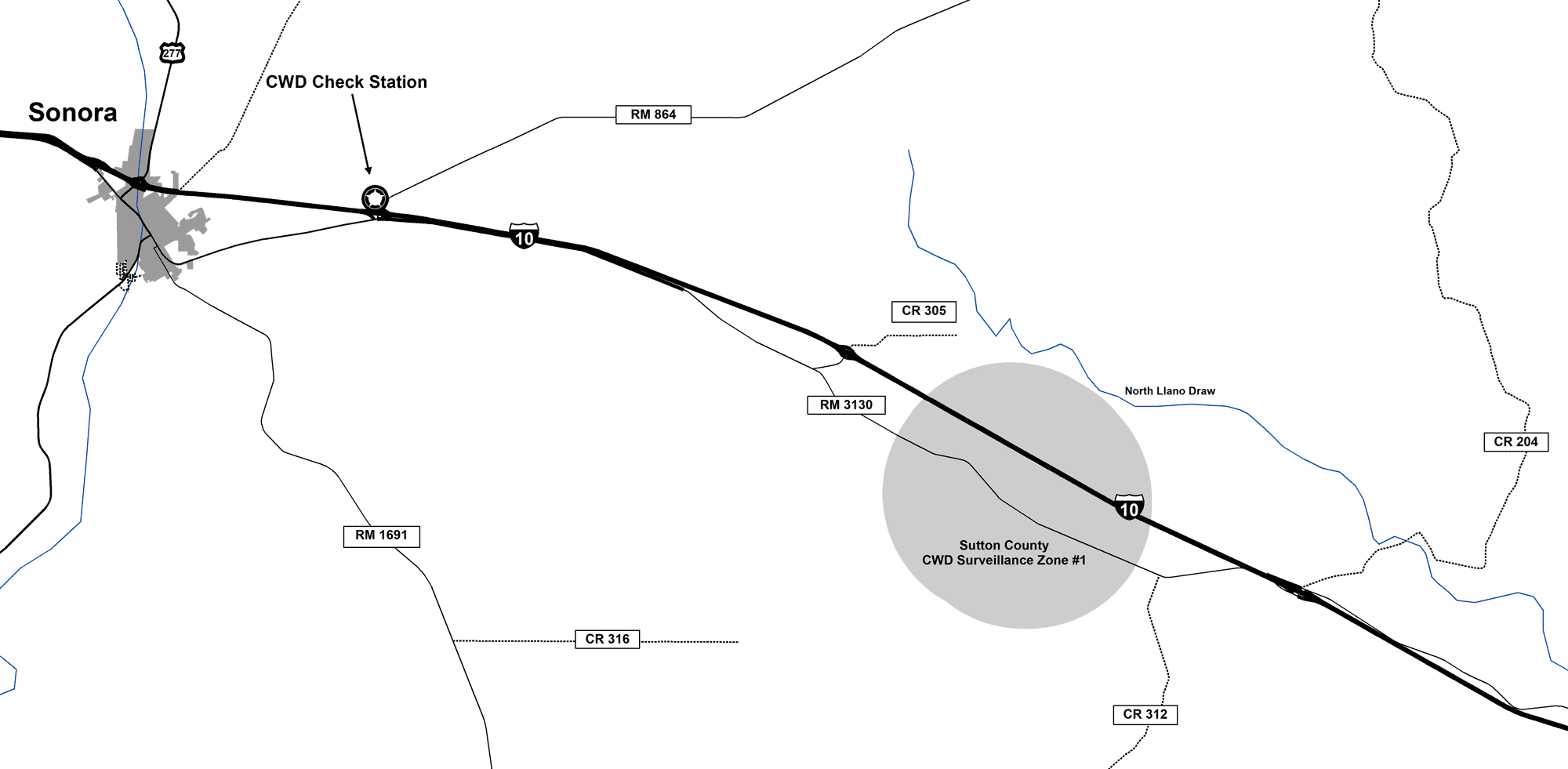 Map of Sutton County CWD Zone