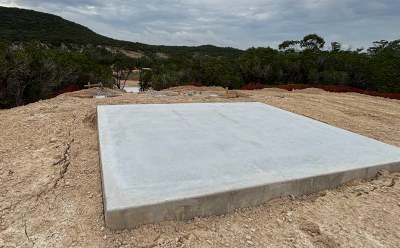 Flat concrete slab with a view in the distance