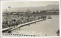Old postcard showing swimmers with handwriting on the front: San Solomon Springs, Balmorhea, Tx"