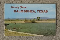 Postcard that says "Howdy from Bamorhea, Tx