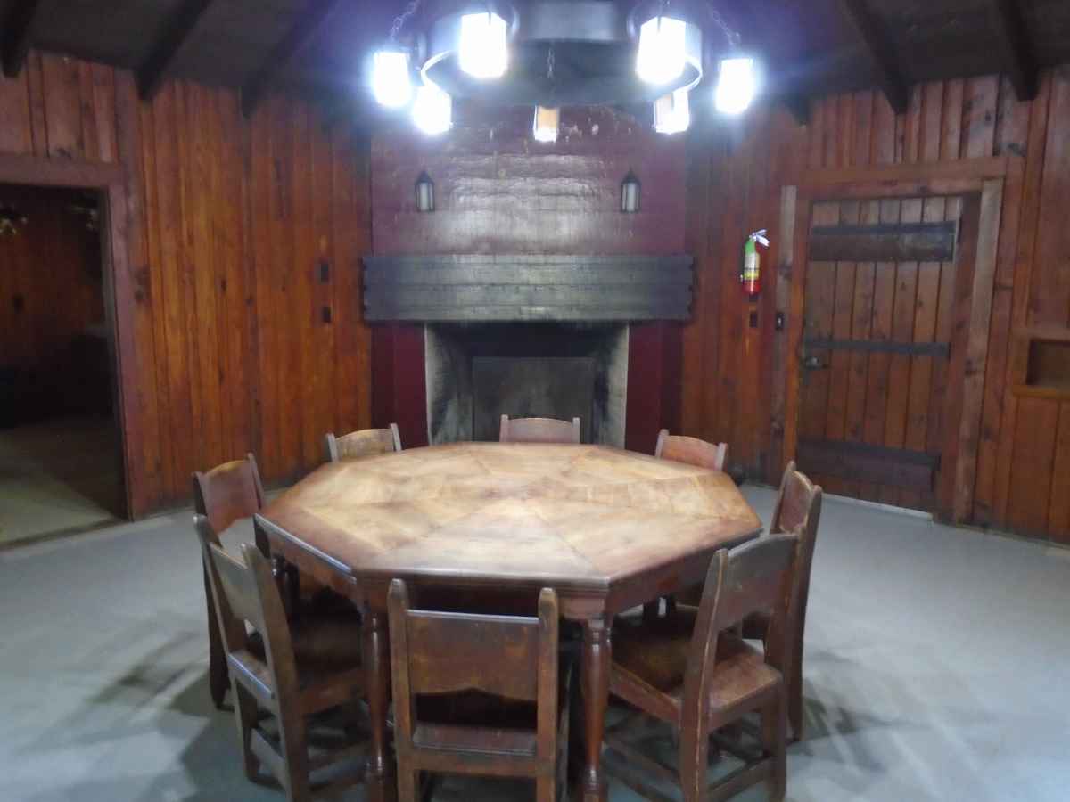 The living area of Cabin 12 also has a fireplace. 