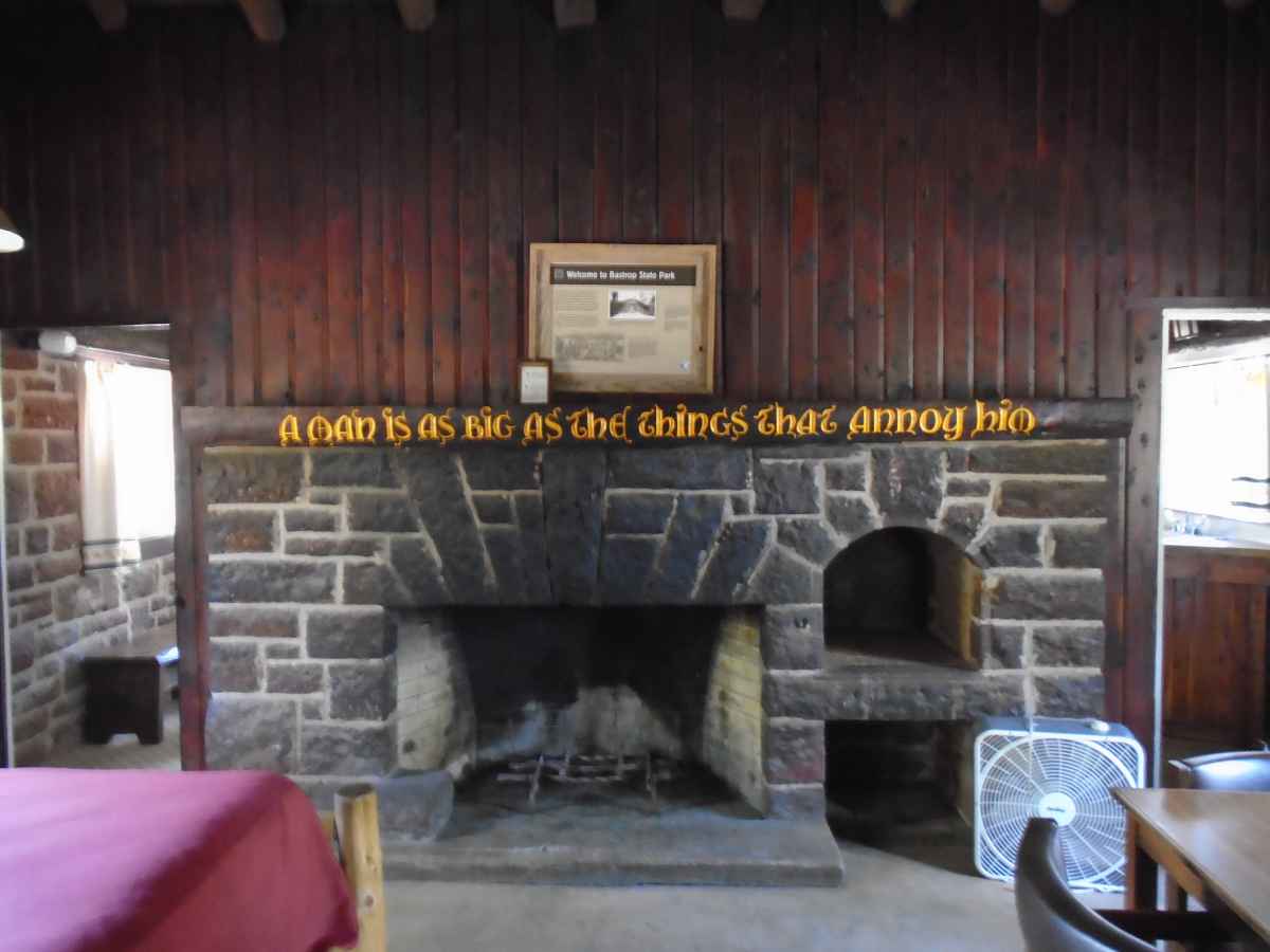Looking at the fireplace in Cabin #3.