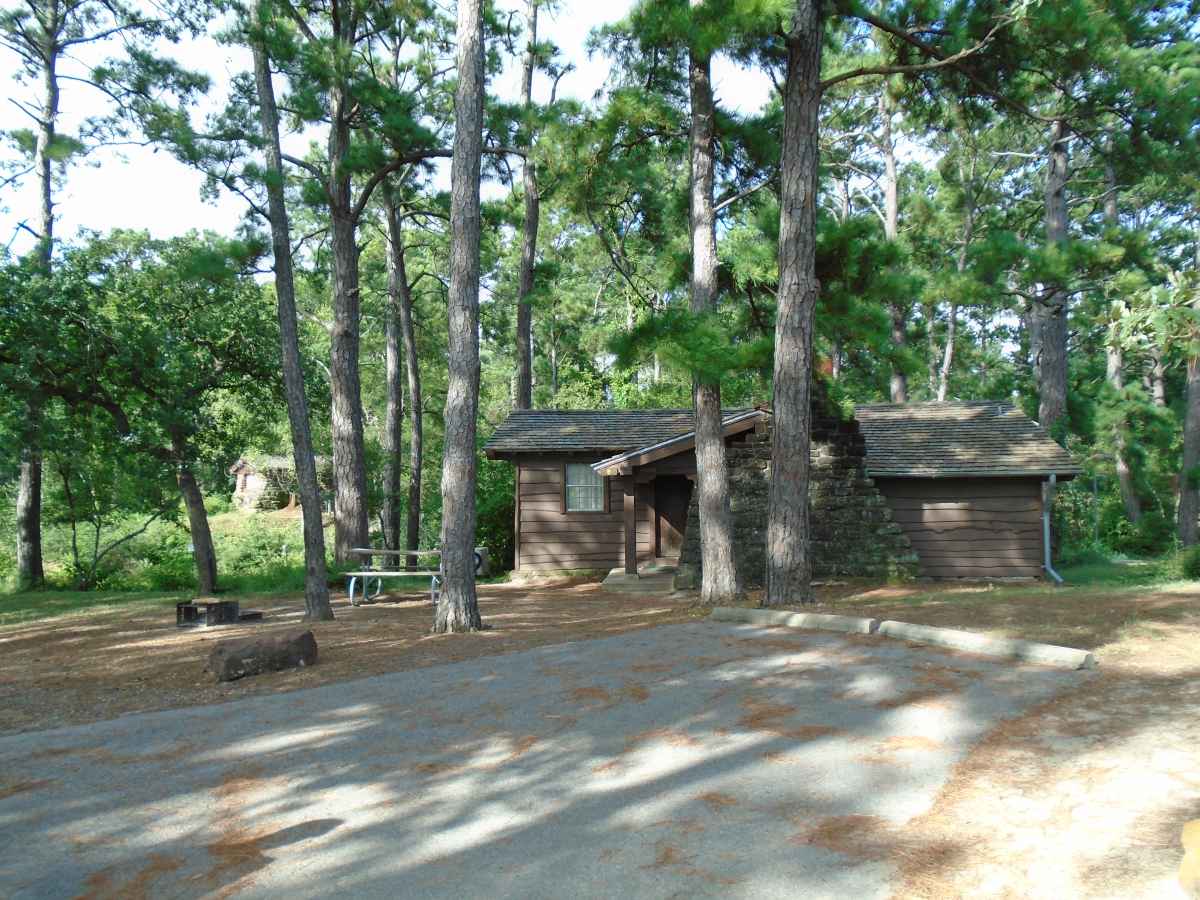 The parking area and front of Cabin 8.