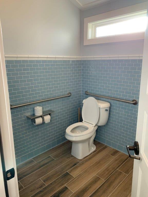 Wheelchair accessible bathroom toilet. 