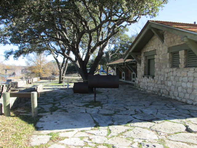 The BBQ pit/smoker on the side of the Pavilion.