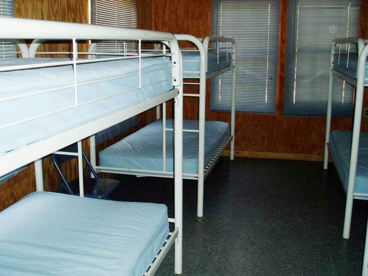One of the bedrooms in a barracks. 