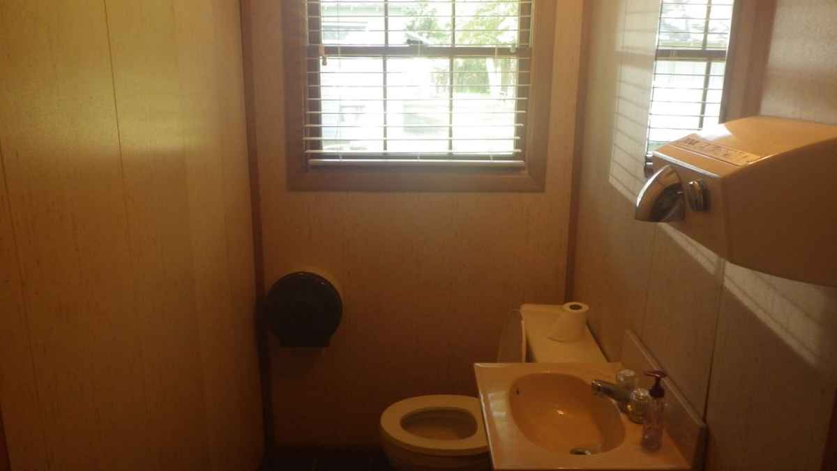 One of the restrooms in the Group Barracks. 