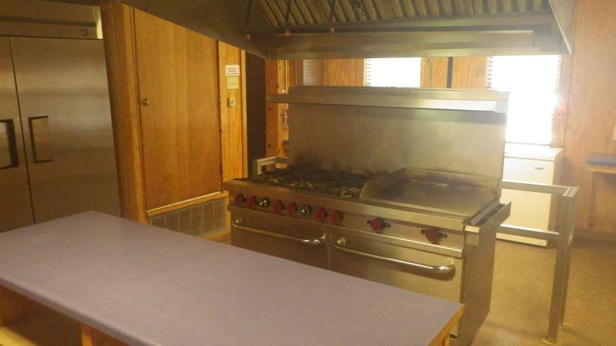 Inside the kitchen area of the Dining Hall. 
