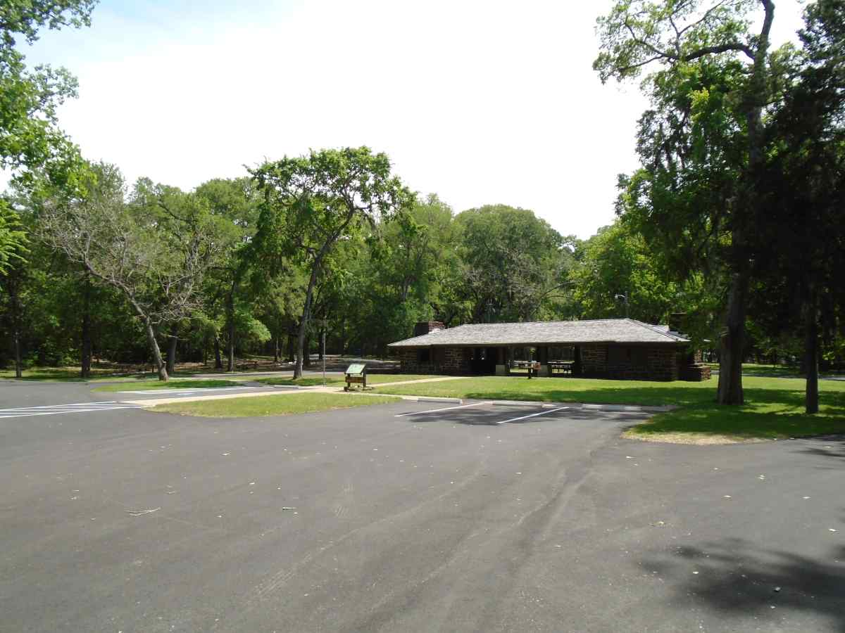 Outside the group pavilion.   
