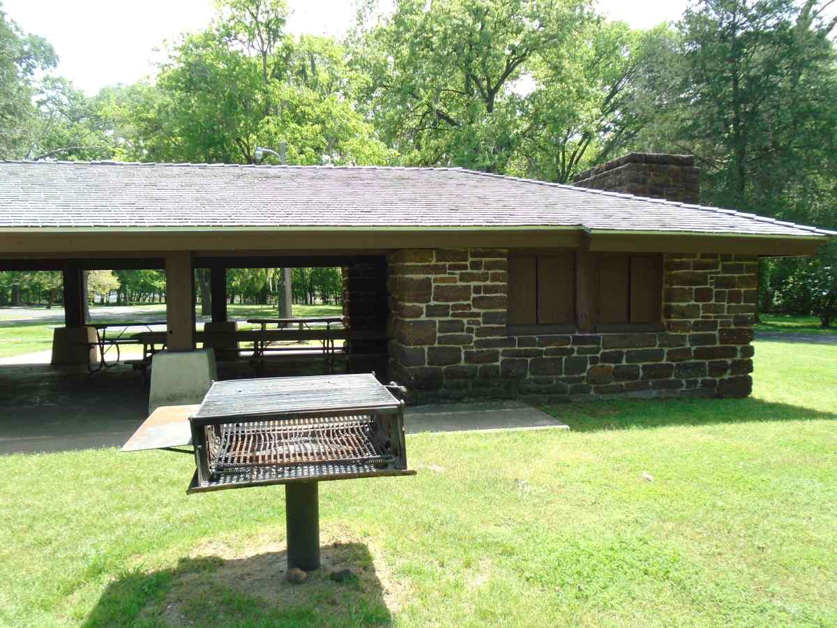 An upright grill outside the Group Picnic Pavilion. 