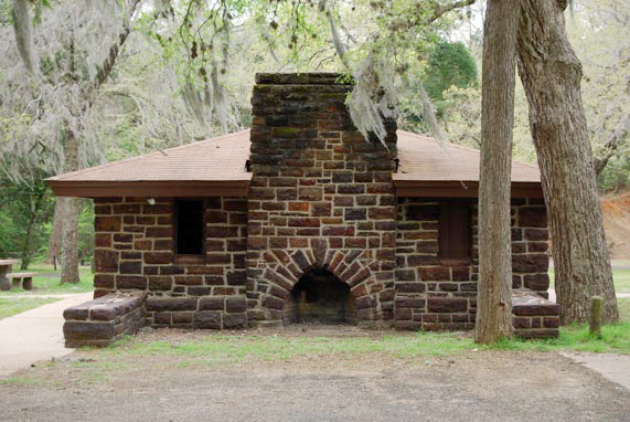 Looking at the outdoor fireplace at the Group Picnic Pavilion.