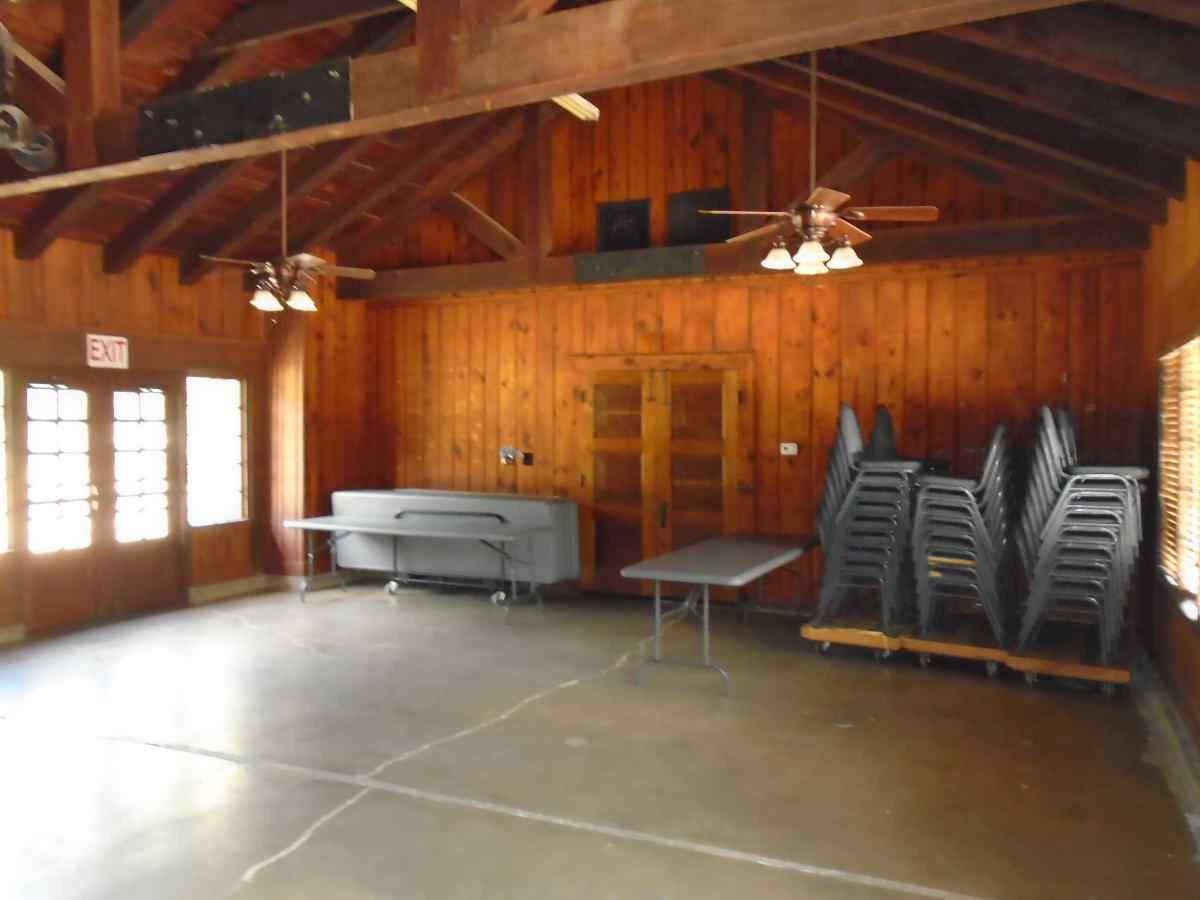 Inside the main room of the Recreation Hall. 
