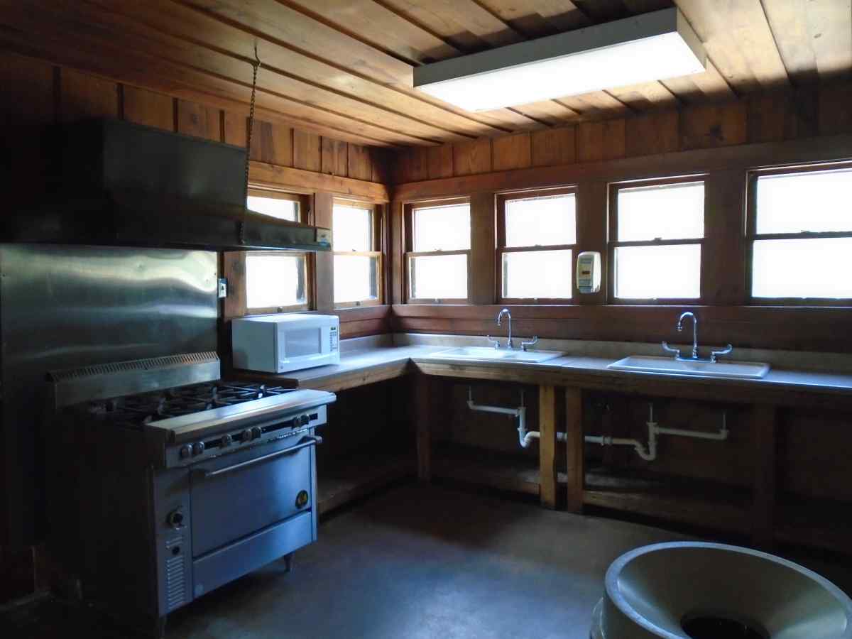 Inside the kitchen of the Recreation Hall.  